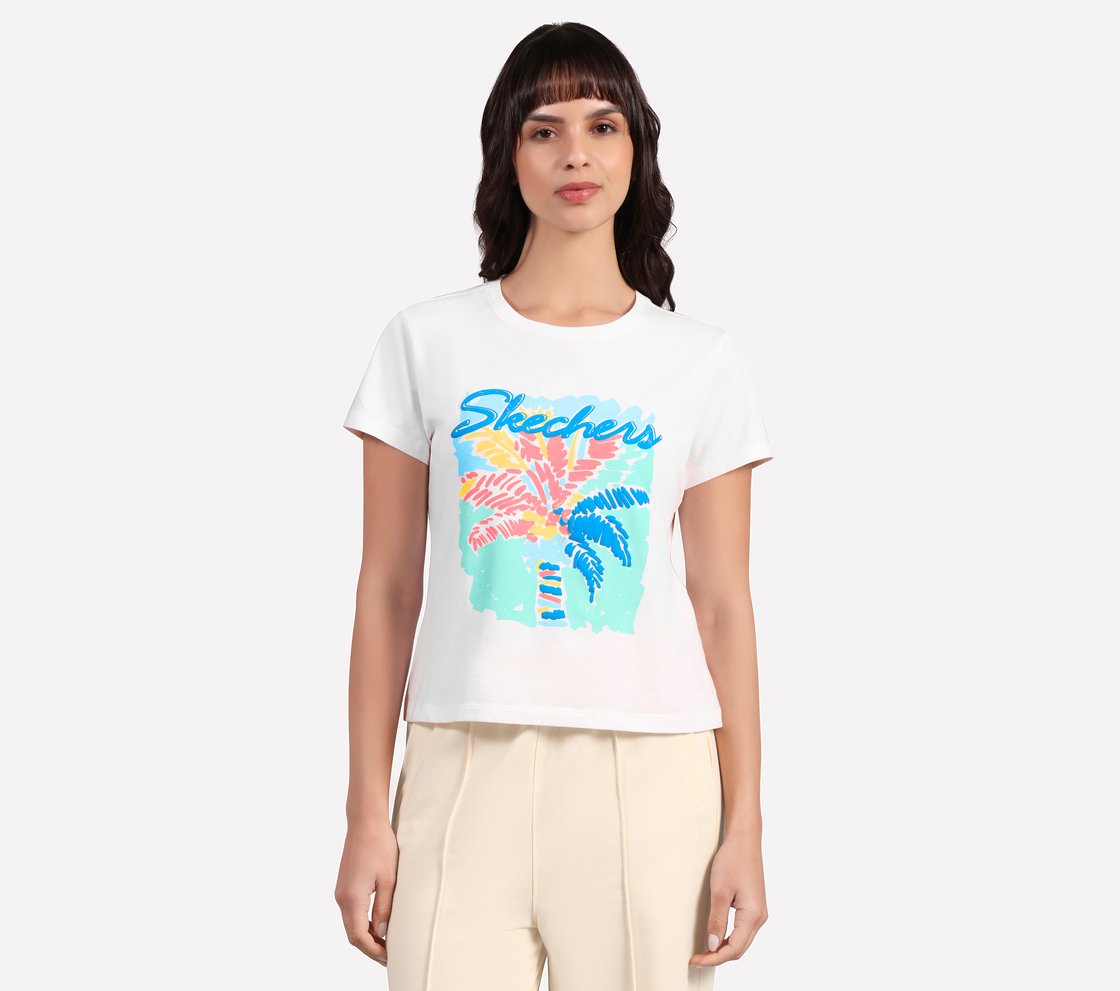 OASIS MULTICOLOR PALM TEE, WHITE Apparel Lateral View