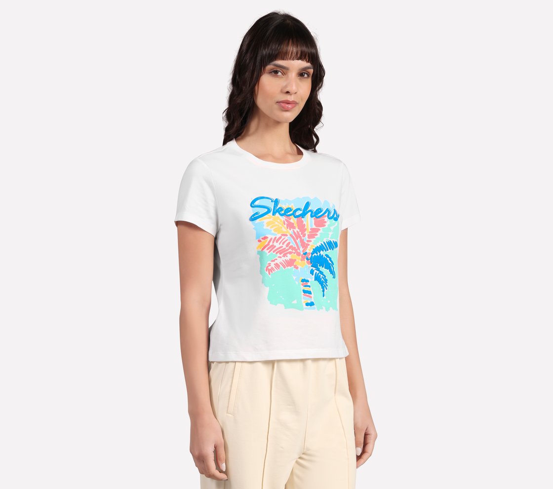 OASIS MULTICOLOR PALM TEE, WHITE Apparel Bottom View