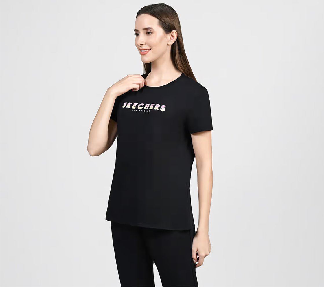 MOCK STUD SKECHERS TEE, BBBBLACK Apparel Top View