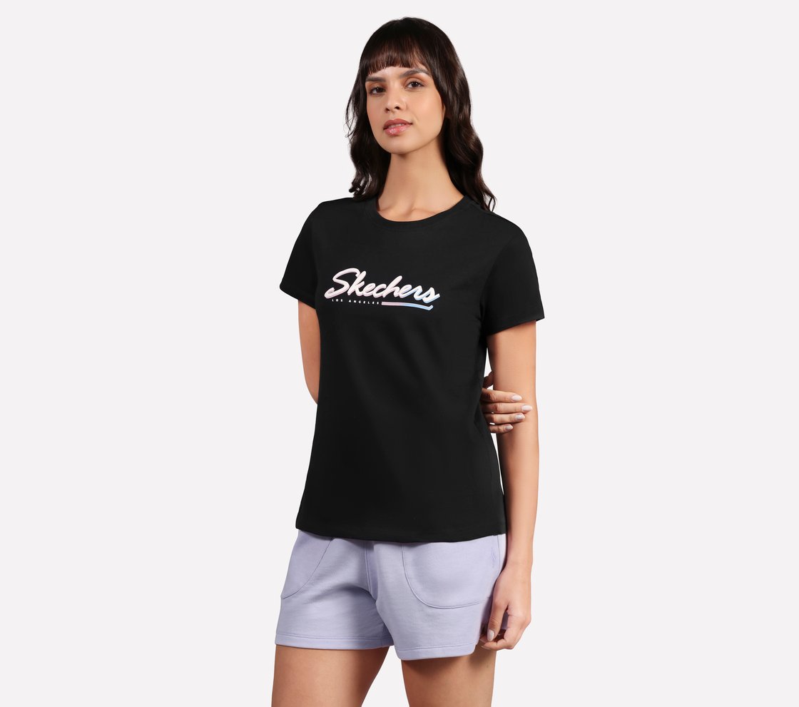 FLOWER DOODLE BRANDING TEE, BLACK Apparel Top View