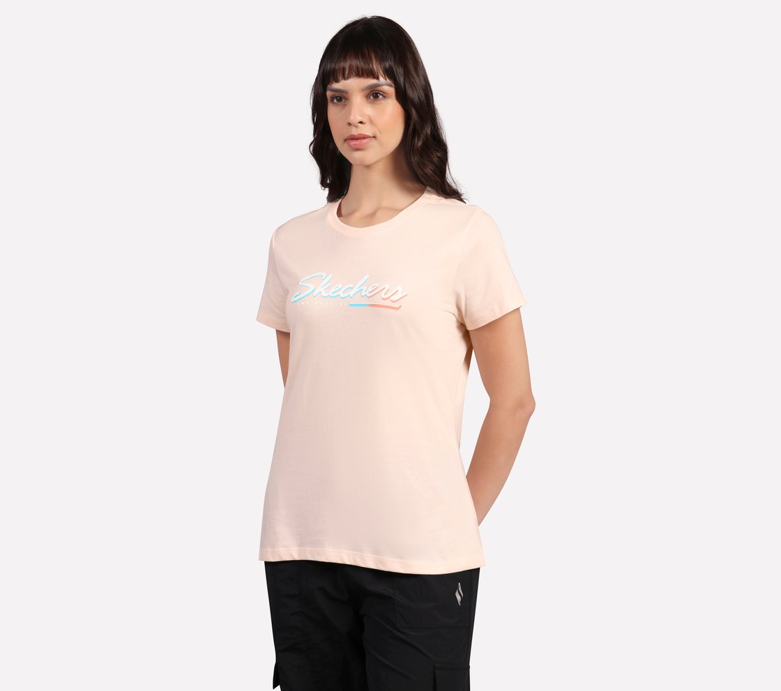 FLOWER DOODLE BRANDING TEE, NEON PINK/YELLOW Apparel Top View