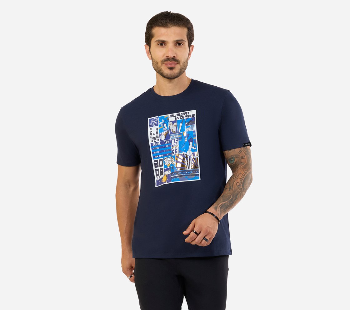 MI FAN GRAPHIC T-SHIRT, LT.GRAY/NAVY Apparel Lateral View