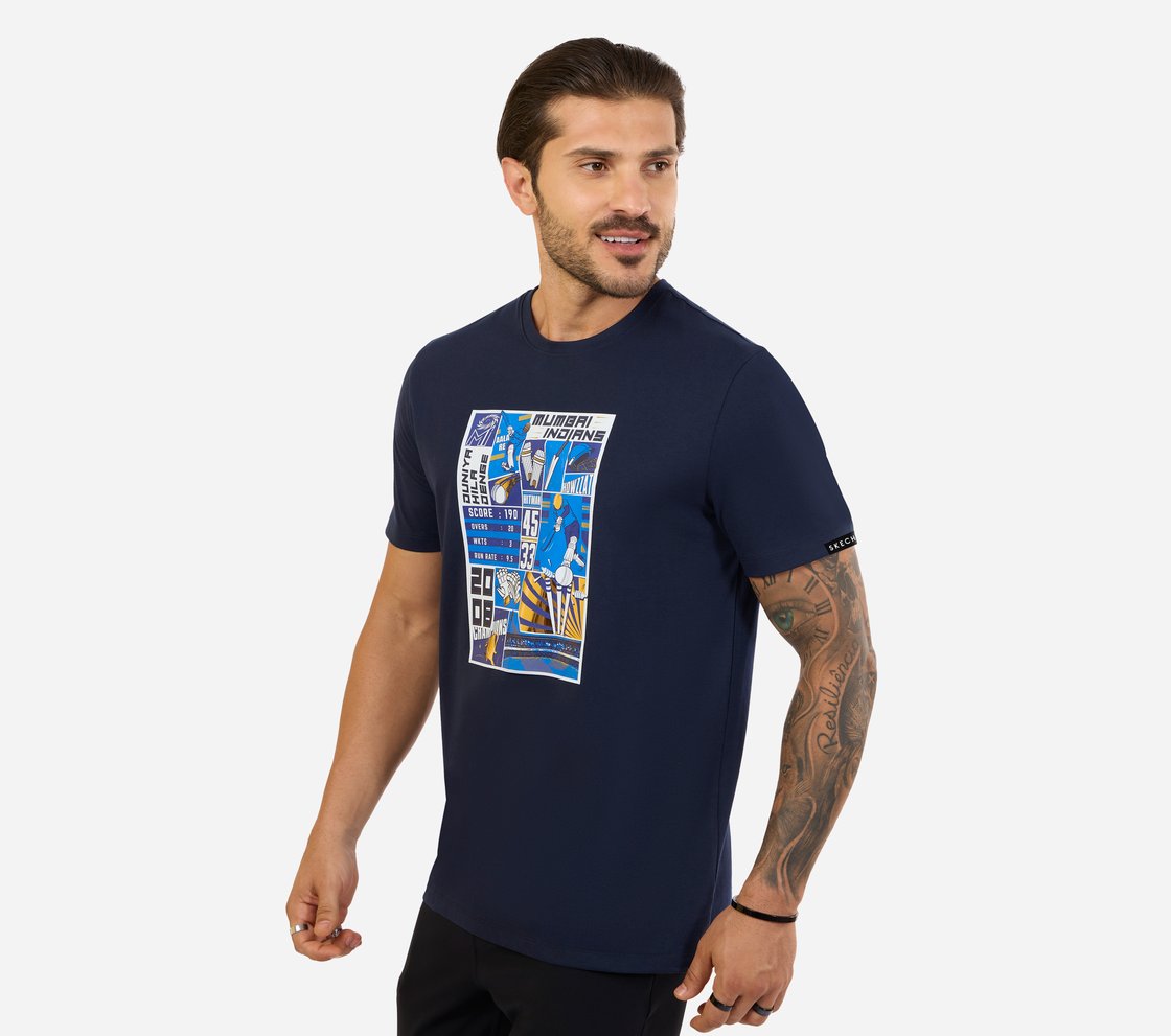 MI FAN GRAPHIC T-SHIRT, LT.GRAY/NAVY Apparel Top View