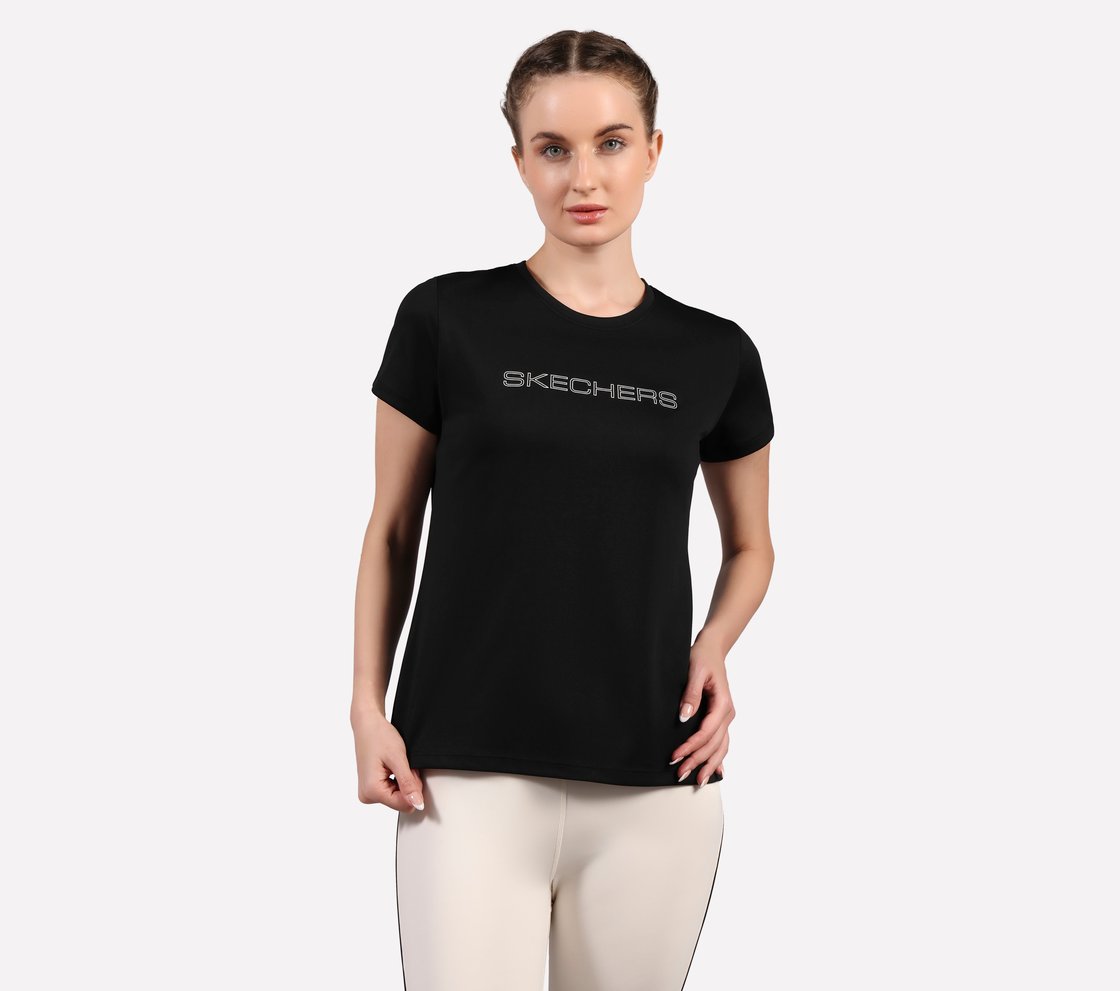 ROUND NECK BRANDED T SHIRT, BLACK Apparel Lateral View