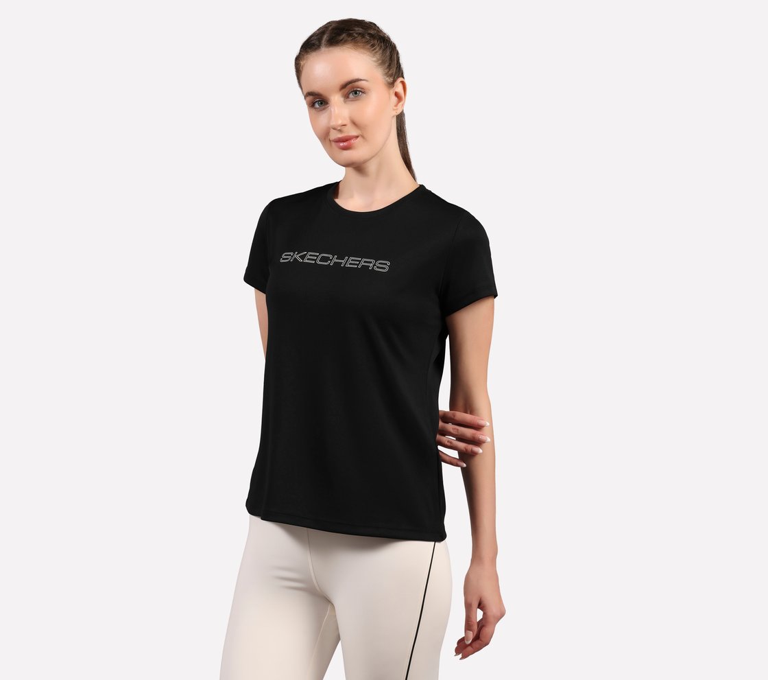 ROUND NECK BRANDED T SHIRT, BLACK Apparel Top View