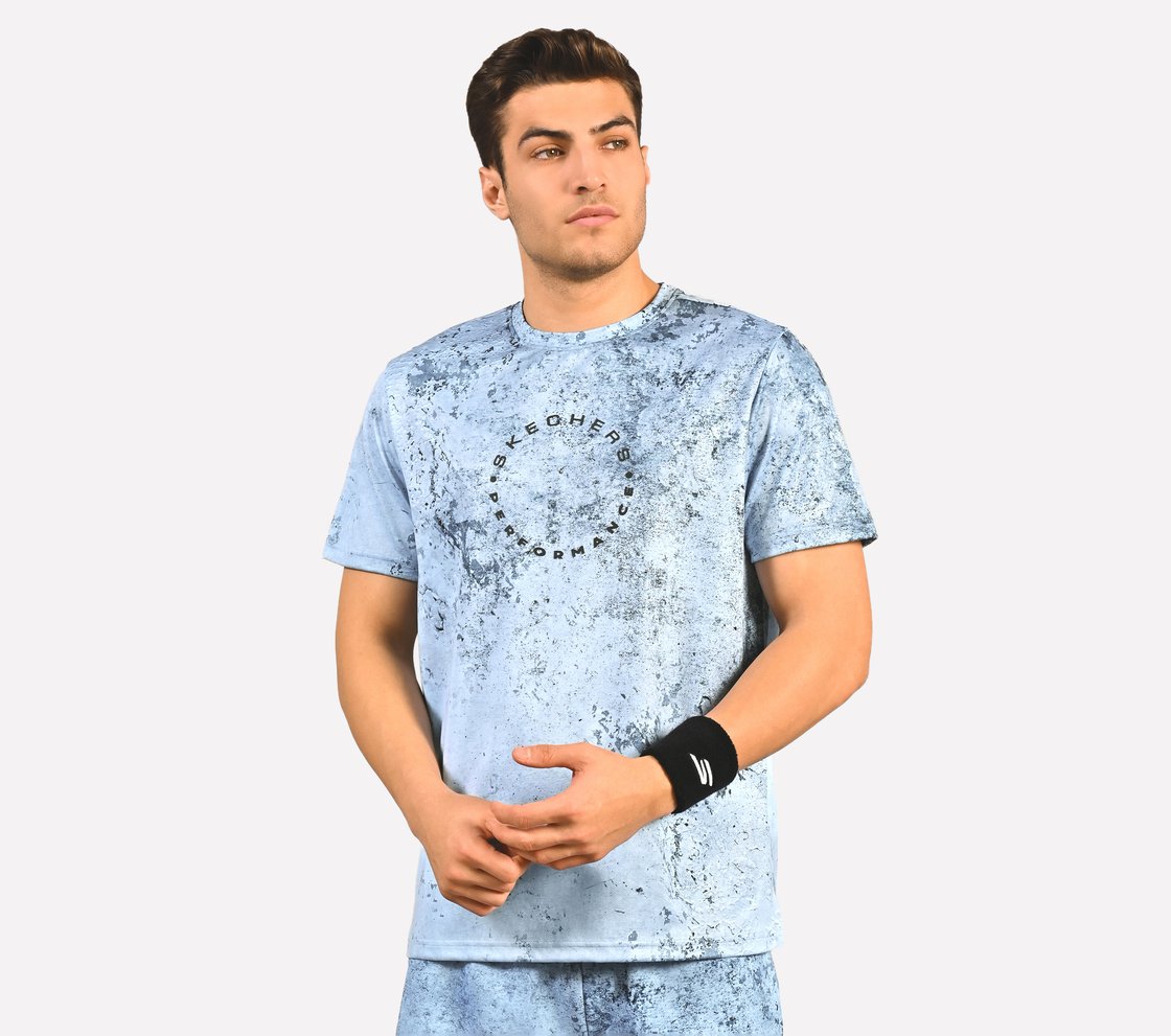 AOP CHEST PRINT PERFORMANCE T-SHIRT, CHARCOAL/LT. BLUE Apparel Lateral View