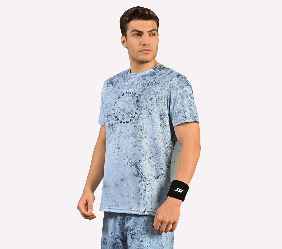 AOP CHEST PRINT PERFORMANCE T-SHIRT, CHARCOAL/LT. BLUE Apparel Top View