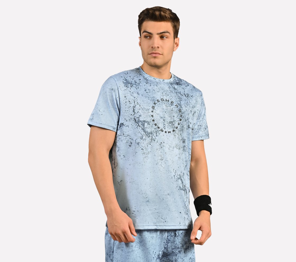 AOP CHEST PRINT PERFORMANCE T-SHIRT, CHARCOAL/LT. BLUE Apparel Bottom View