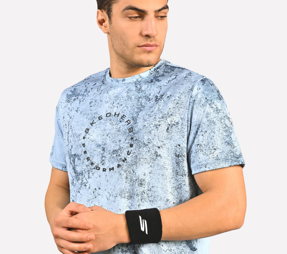 AOP CHEST PRINT PERFORMANCE T-SHIRT, CHARCOAL/LT. BLUE Apparel Right View