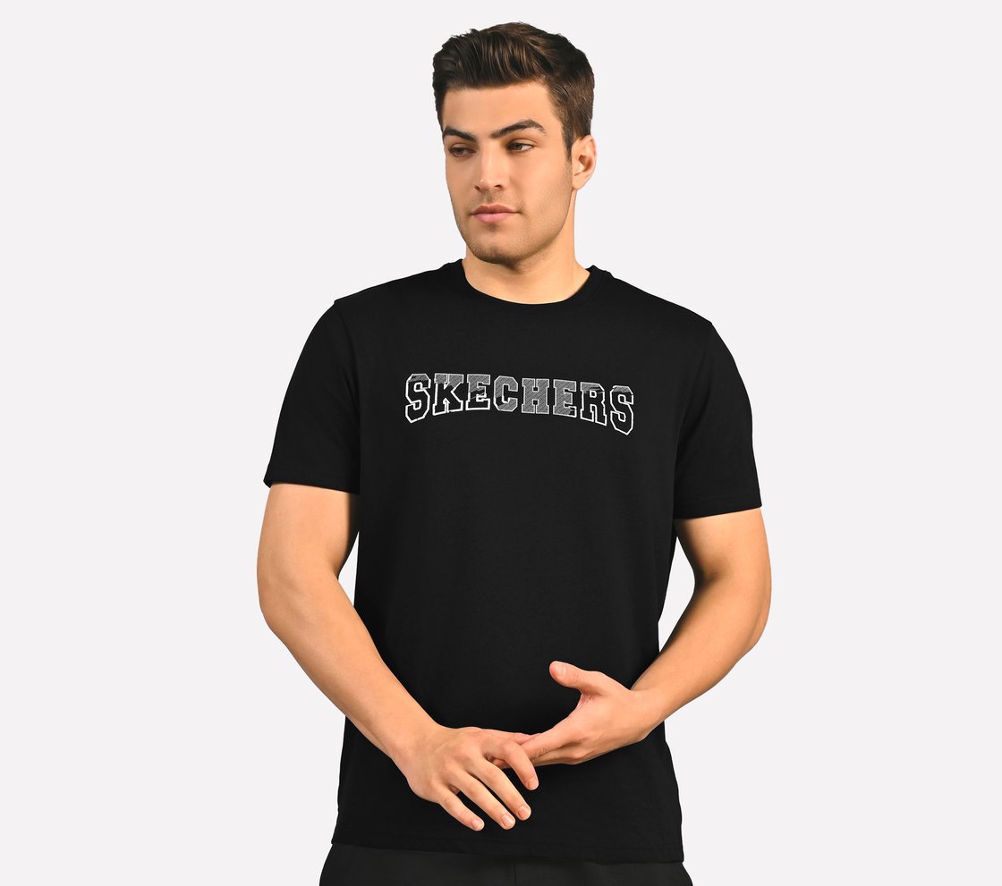 DUAL PRINT VARSITY GRAPHIC T-SHIRT, BLACK Apparel Lateral View