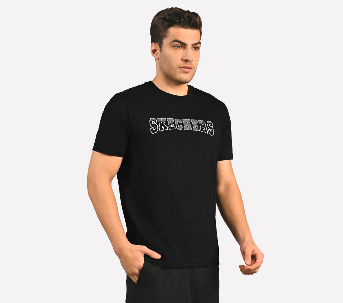DUAL PRINT VARSITY GRAPHIC T-SHIRT, BLACK Apparel Bottom View