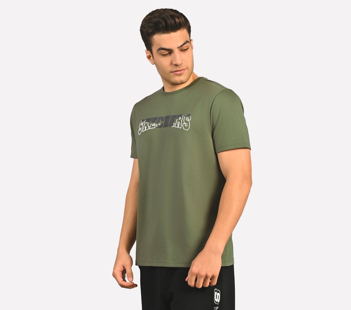 DUAL PRINT VARSITY GRAPHIC T-SHIRT, NATURAL/OLIVE Apparel Top View