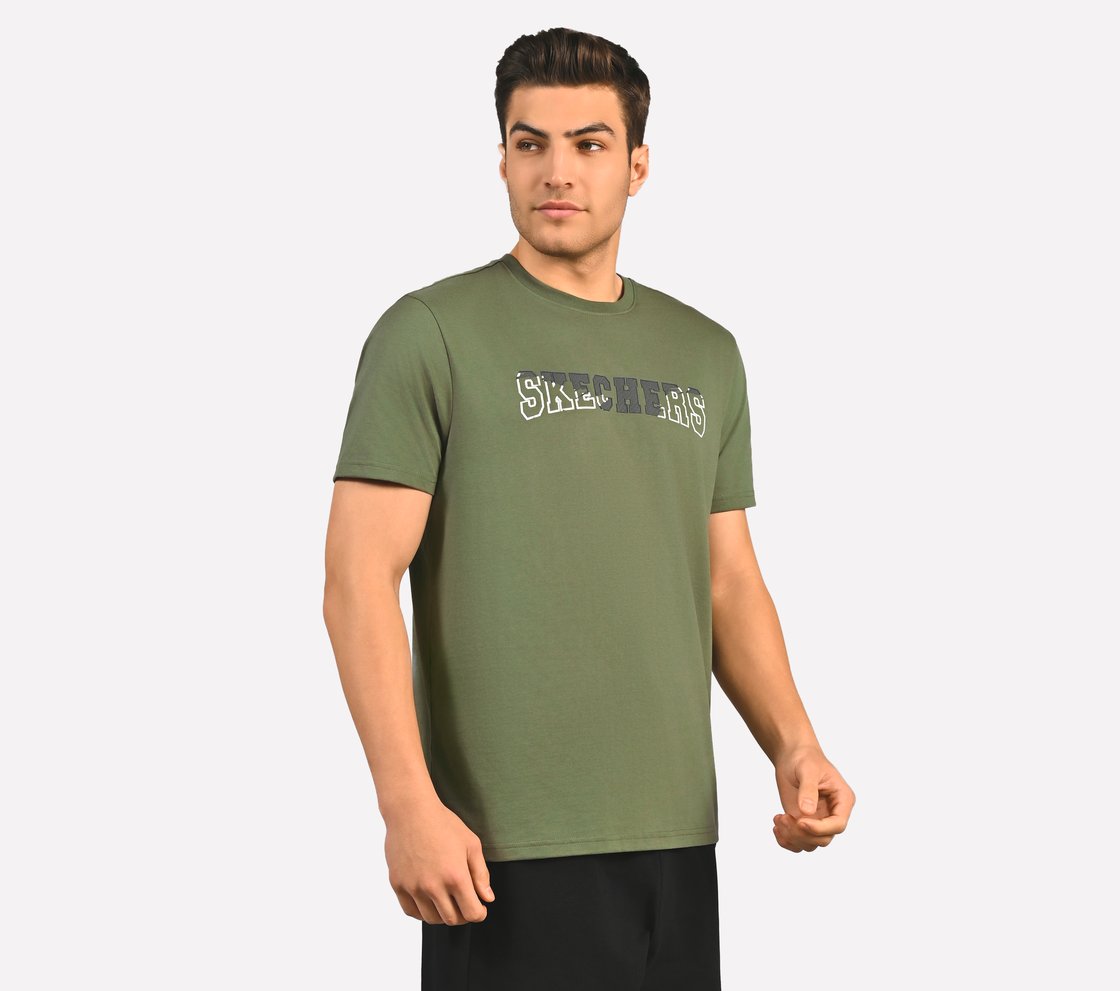 DUAL PRINT VARSITY GRAPHIC T-SHIRT, NATURAL/OLIVE Apparel Bottom View