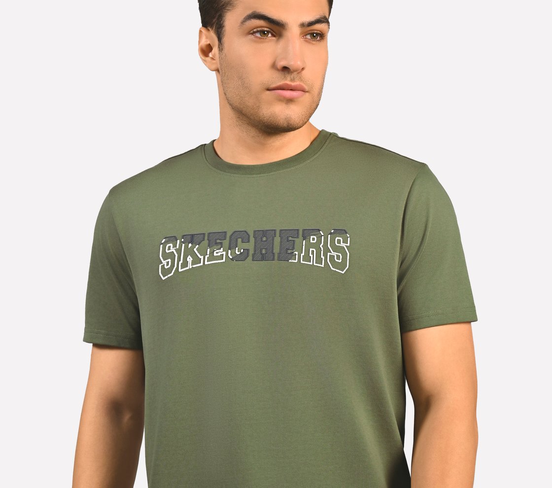 DUAL PRINT VARSITY GRAPHIC T-SHIRT, NATURAL/OLIVE Apparel Right View