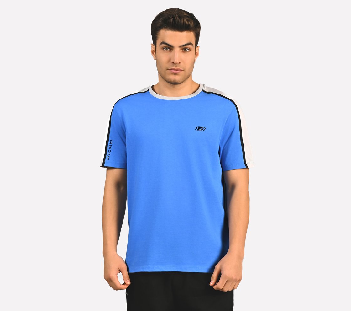 CONTRAST SHOULDER PANEL COTTON, BLUE/RED Apparel Lateral View