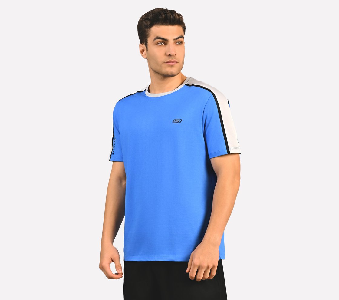 CONTRAST SHOULDER PANEL COTTON, BLUE/RED Apparel Top View