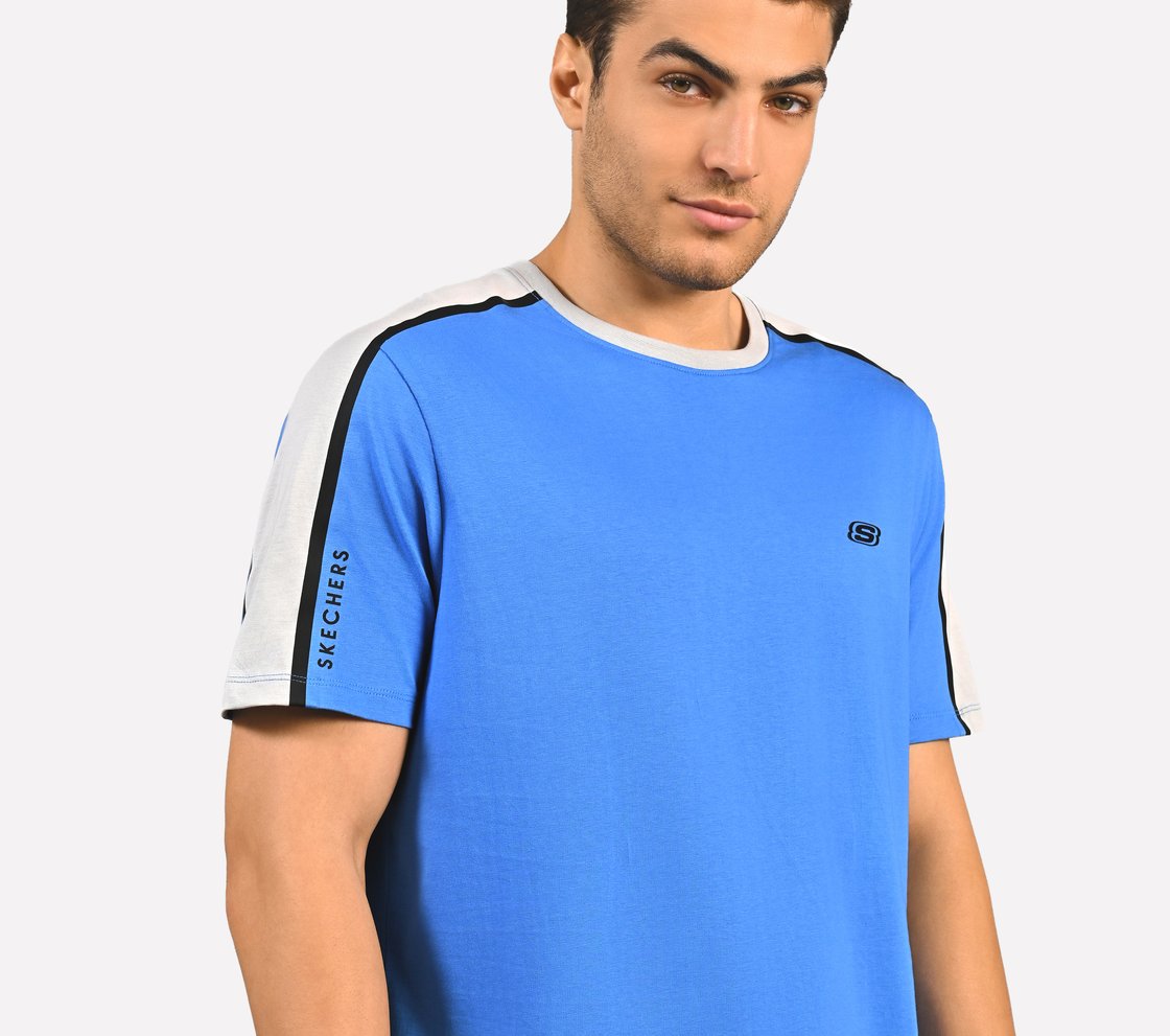 CONTRAST SHOULDER PANEL COTTON, BLUE/RED Apparel Right View