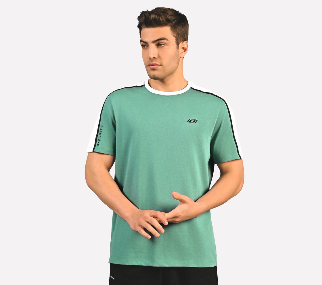 CONTRAST SHOULDER PANEL COTTON, SAGE Apparel Lateral View
