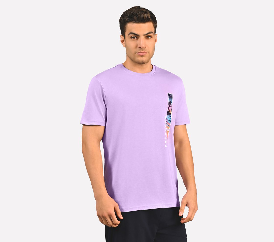 TROPICAL GRAPHIC PRINT T-SHIRT, LT. GRAY/PURPLE Apparel Bottom View