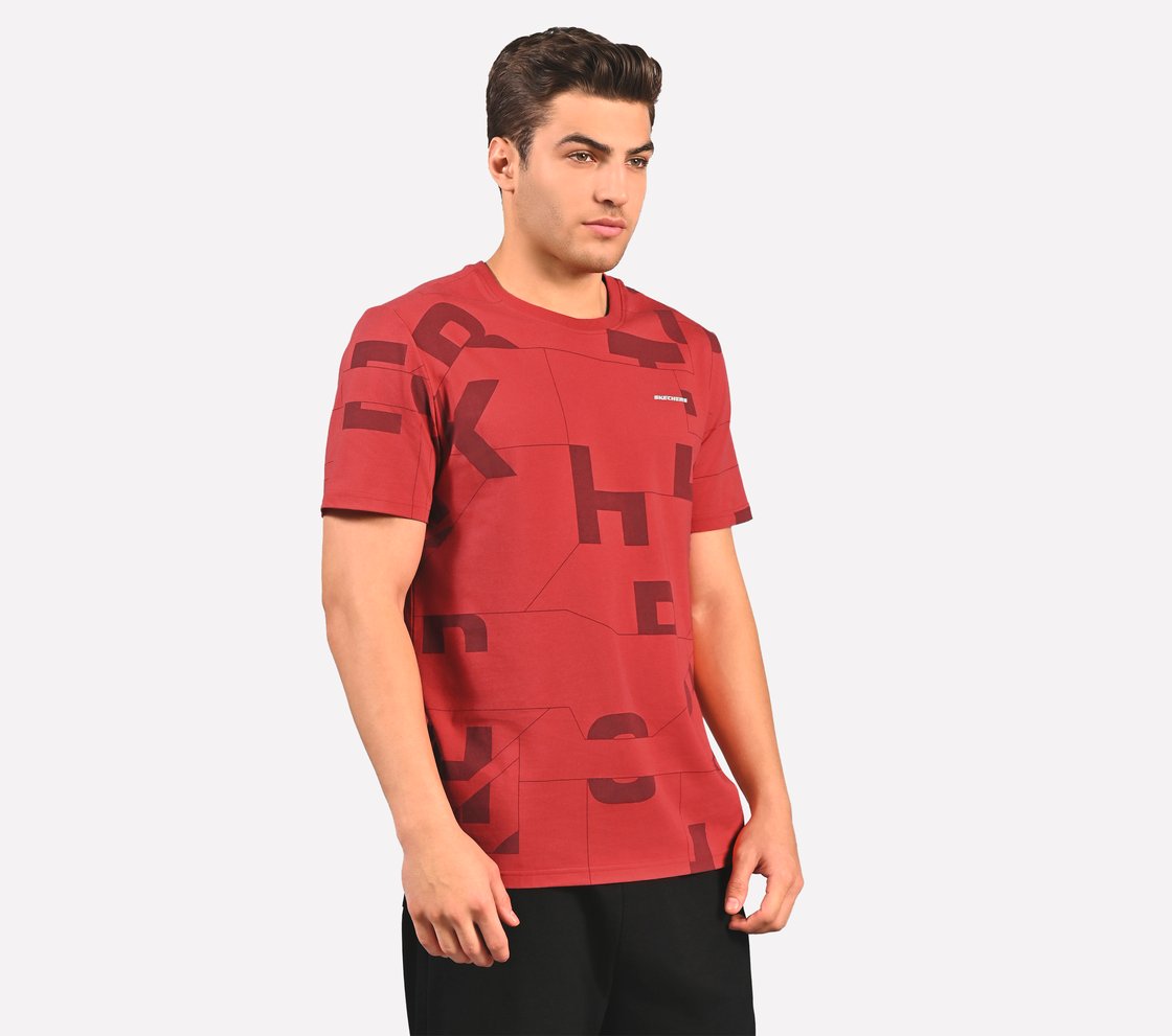 SKECHERS WORD ART AOP T-SHIRT, GRAY/RED Apparel Bottom View