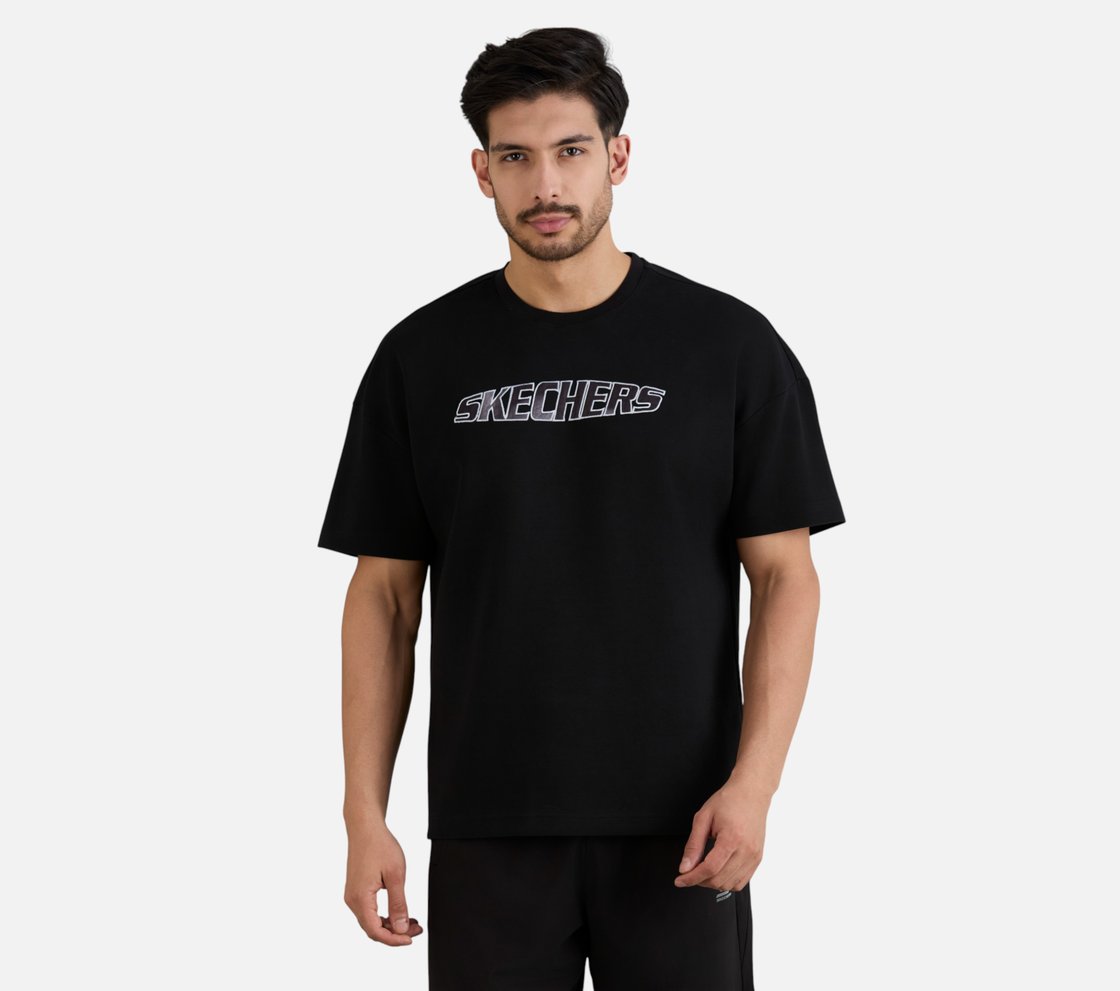 MENS TECHNO PRINT T-SHIRT, BLACK