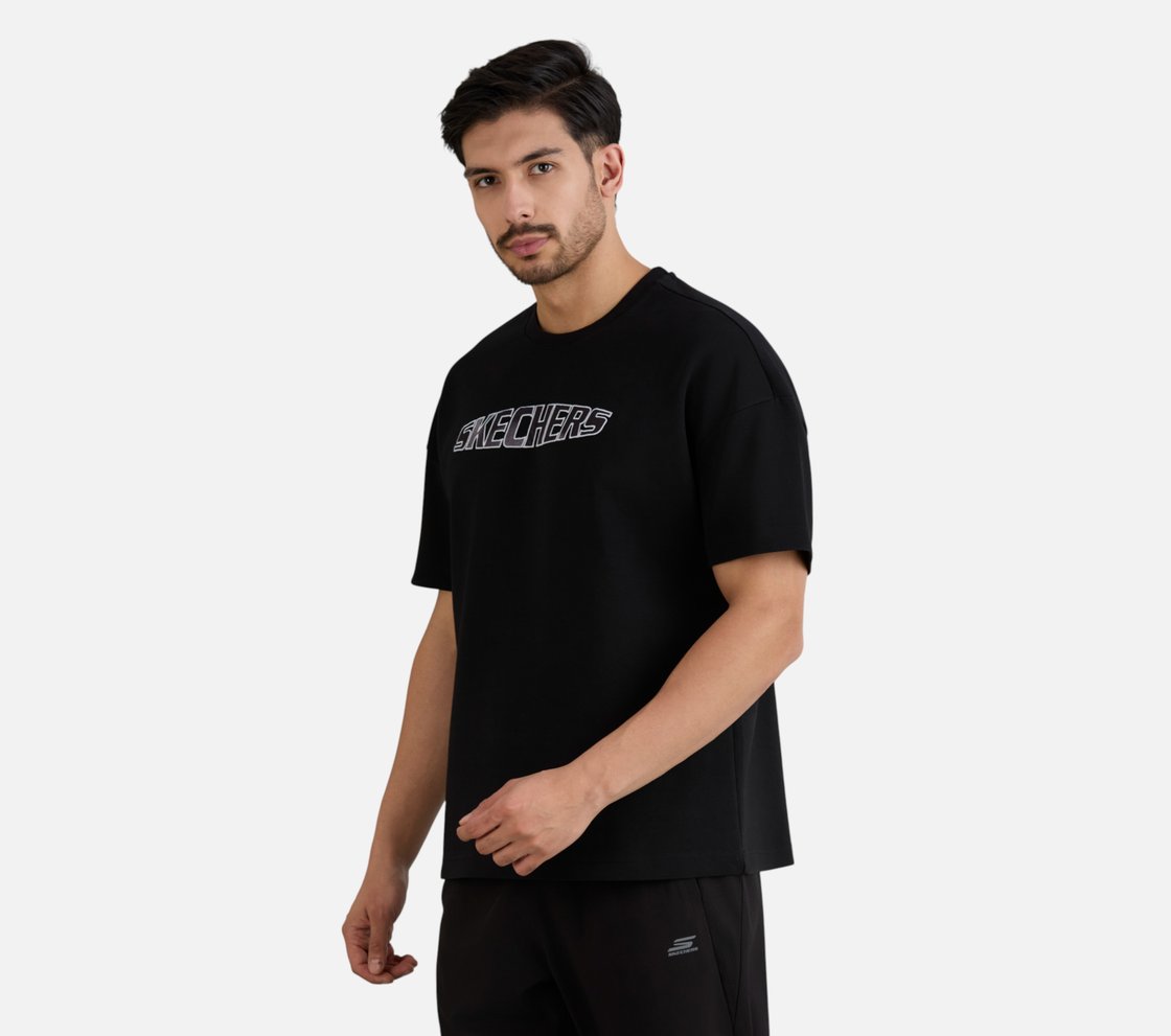 MENS TECHNO PRINT T-SHIRT, BLACK