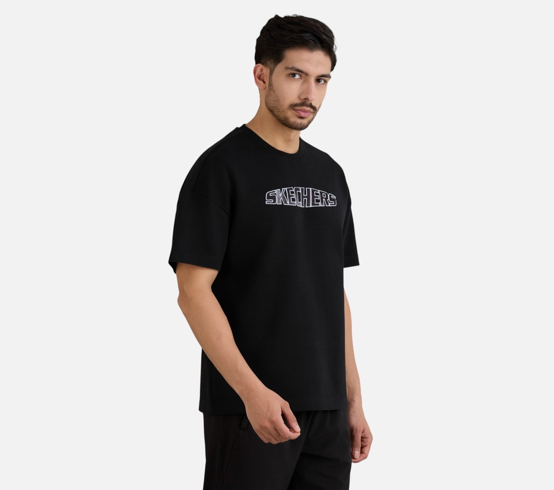 MENS TECHNO PRINT T-SHIRT, BLACK Apparel Bottom View