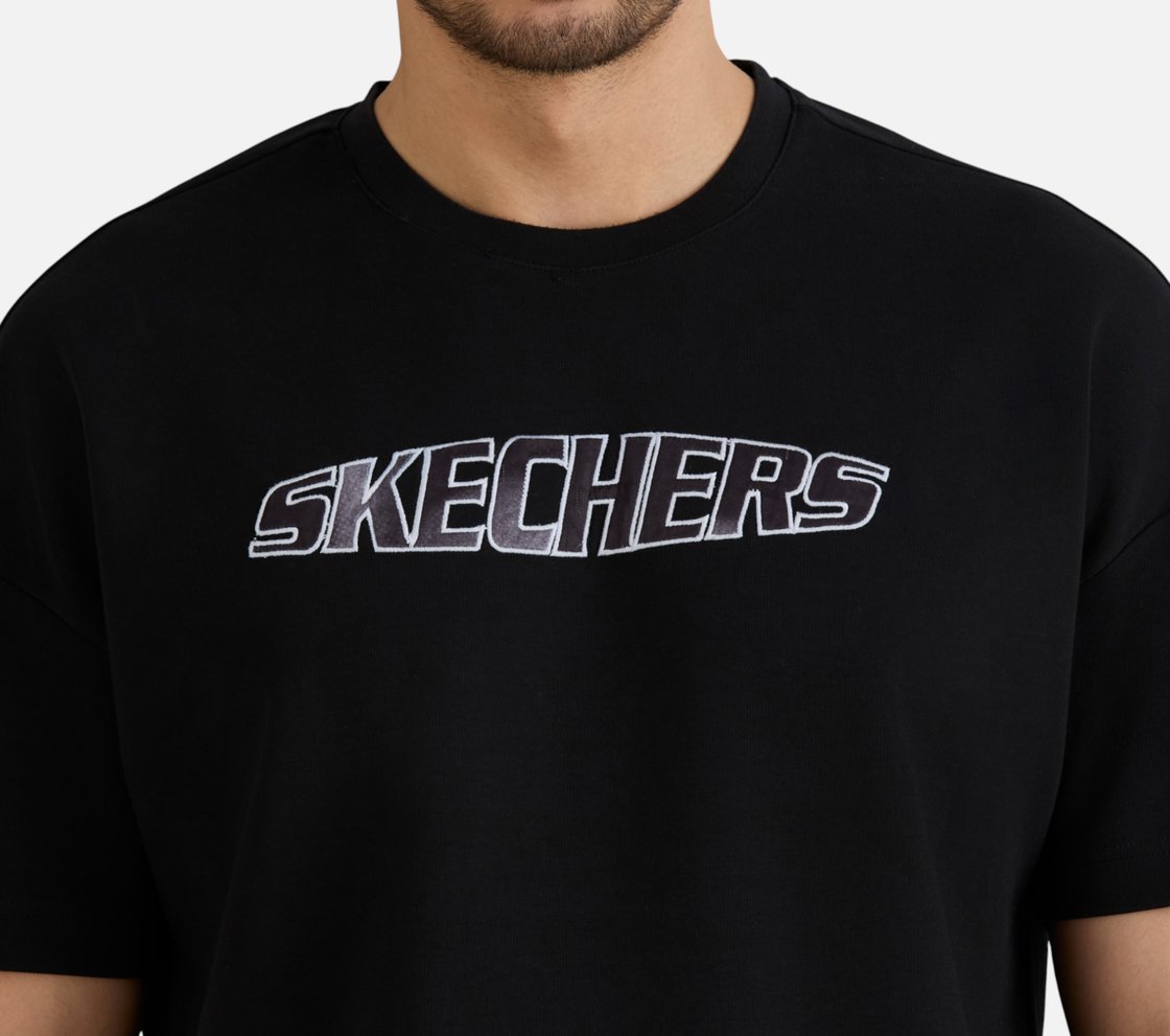 MENS TECHNO PRINT T-SHIRT, BLACK Apparel Right View