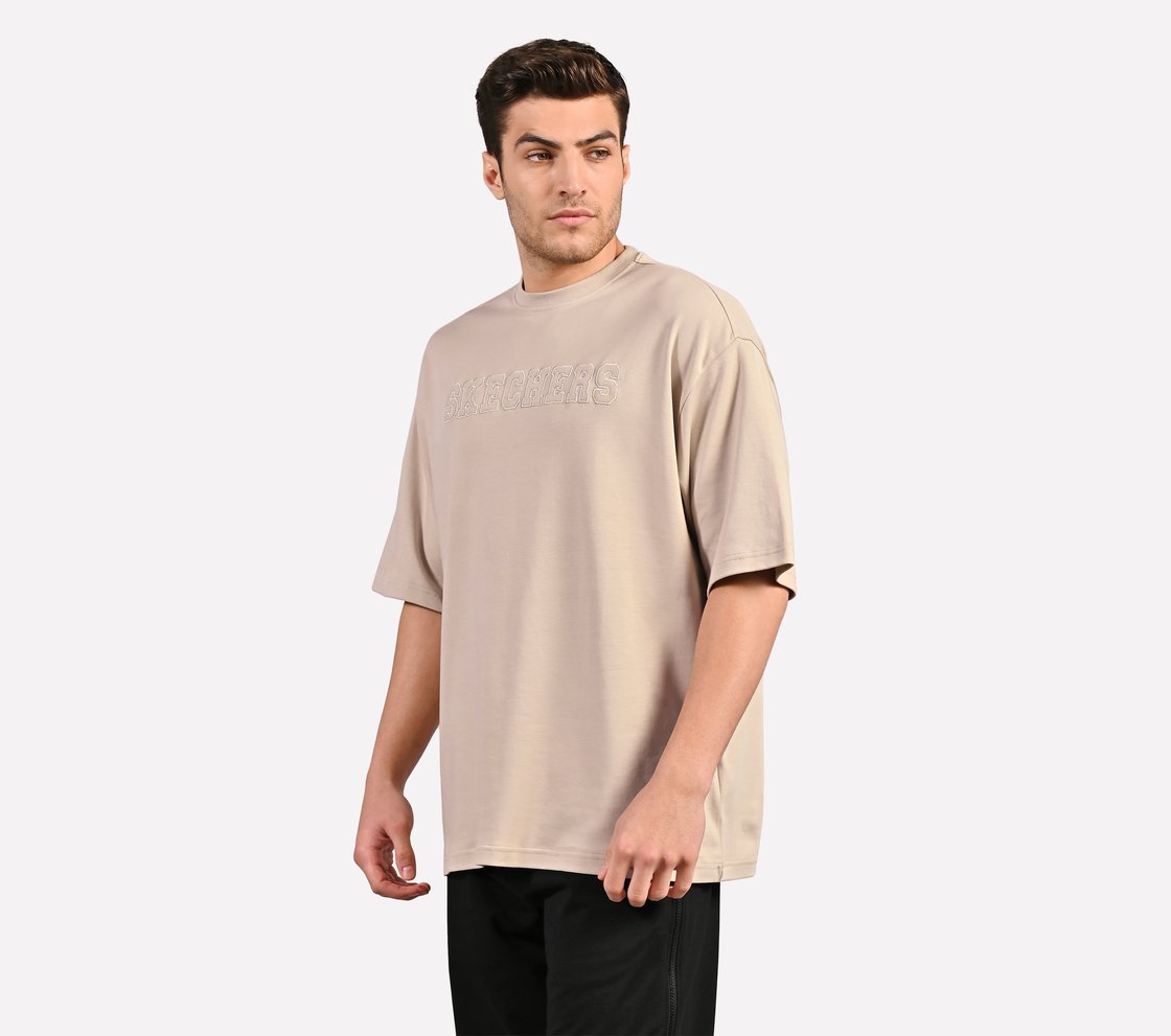 OVERSIZED SKECHERS T-SHIRT, NATURAL/SILVER Apparel Top View