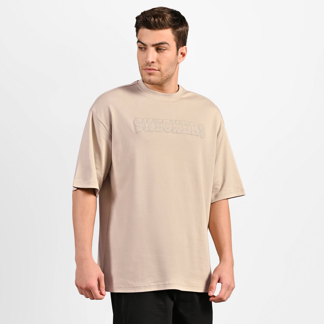 OVERSIZED SKECHERS T-SHIRT, NATURAL/SILVER Apparel Bottom View