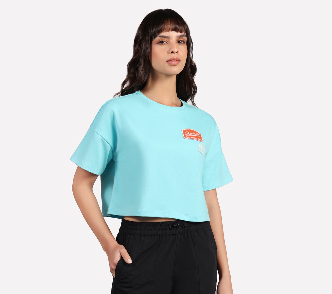 DROP SHOULDER BADGE T-SHIRT, SILVER/PURPLE/TURQUOISE Apparel Bottom View
