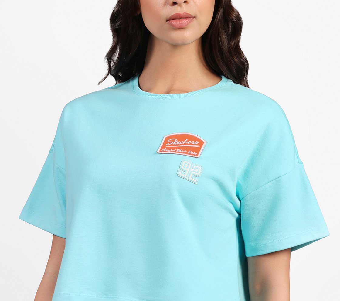 DROP SHOULDER BADGE T-SHIRT, SILVER/PURPLE/TURQUOISE