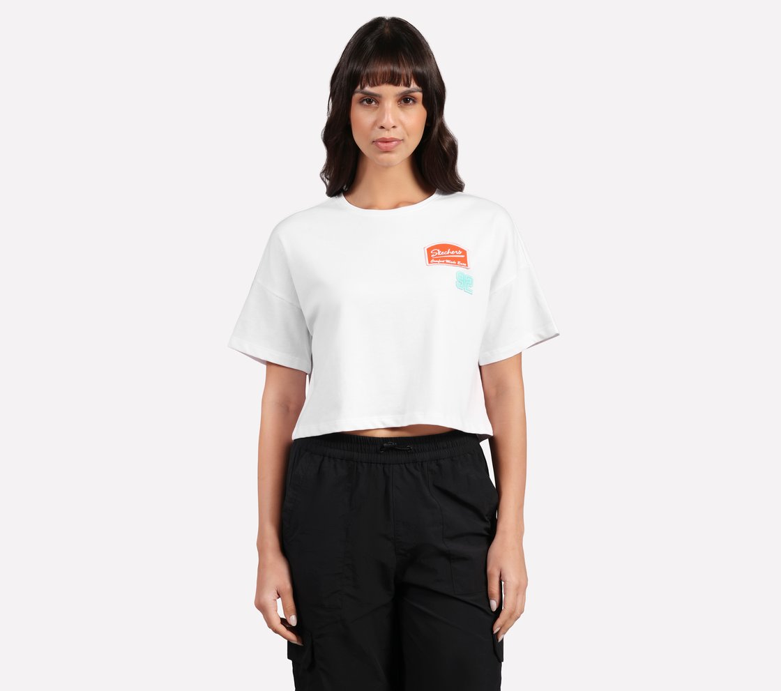 DROP SHOULDER BADGE T-SHIRT, WHITE
