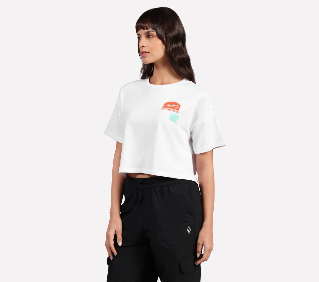 DROP SHOULDER BADGE T-SHIRT,  Apparel Top View