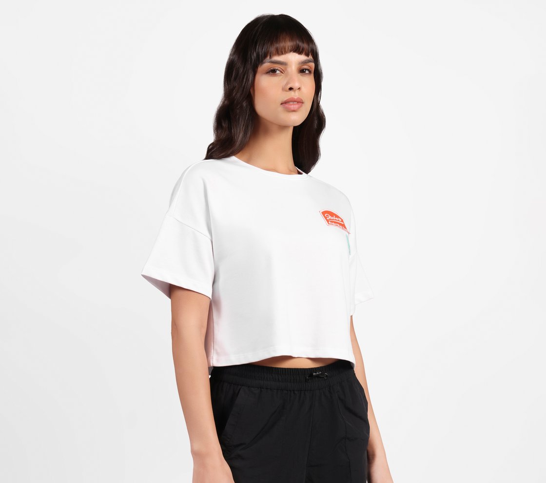 DROP SHOULDER BADGE T-SHIRT, WHITE