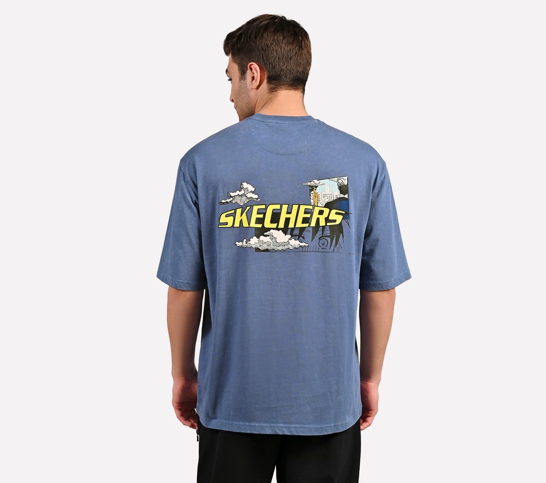 MENS ANIME STREET T-SHIRT, BLACK/SILVER/LIME/BLUE Apparel Left View