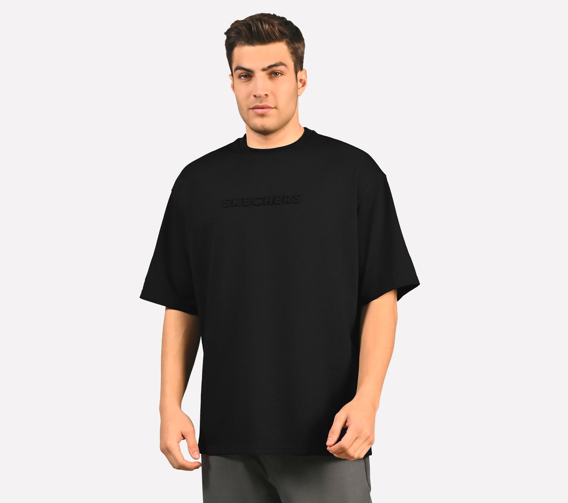 EMBOSSED LOGO T-SHIRT, BLACK/CHARCOAL/BLUE Apparel Lateral View