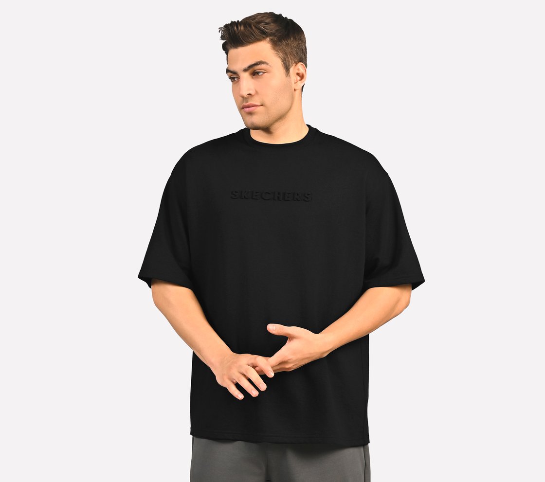 EMBOSSED LOGO T-SHIRT, BLACK/CHARCOAL/BLUE Apparel Top View