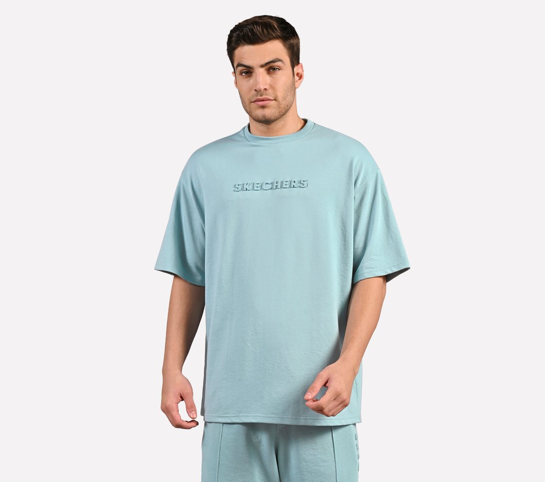 EMBOSSED LOGO T-SHIRT, LT.GRAY/BLUE Apparel Lateral View