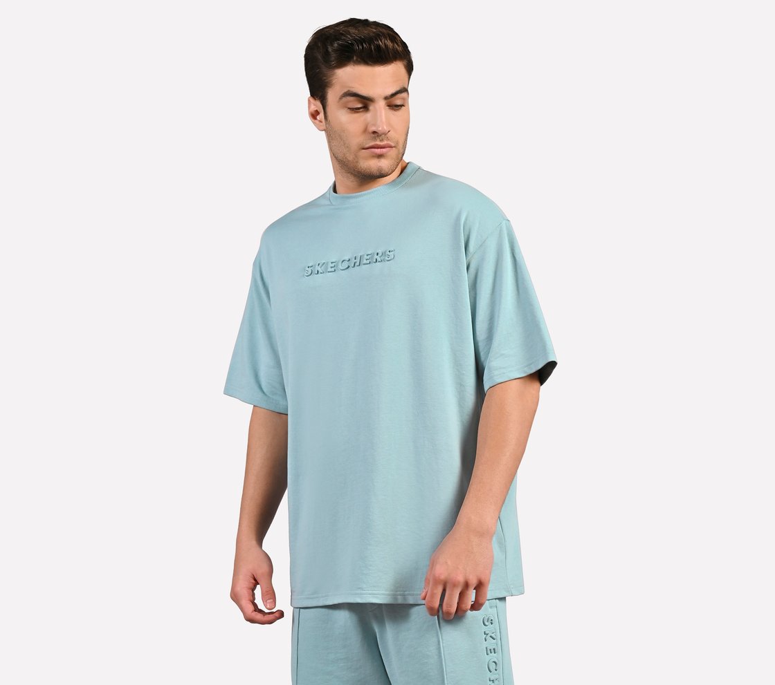 EMBOSSED LOGO T-SHIRT, LT.GRAY/BLUE Apparel Bottom View