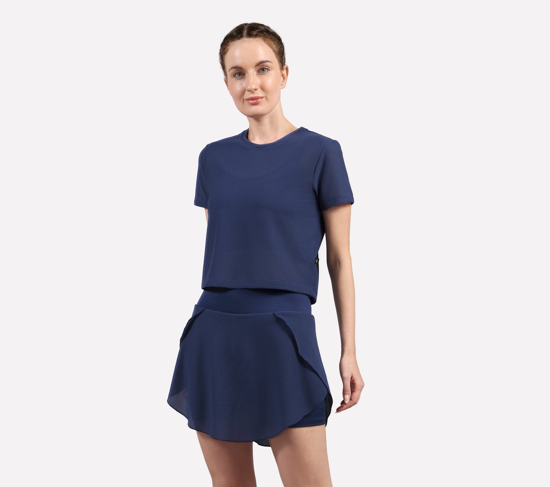 POPCORN FABRIC T-SHIRT, LT.GRAY/NAVY Apparel Top View
