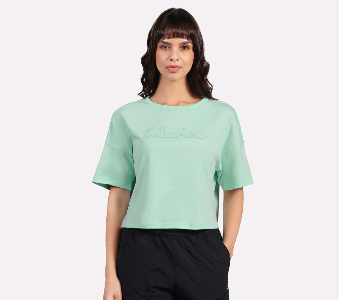 EMBROIDERED BOXY FIT T-SHIRT, AQUA/PURPLE Apparel Lateral View