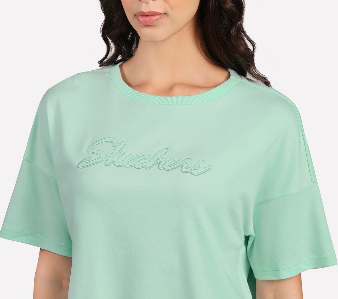 EMBROIDERED BOXY FIT T-SHIRT, AQUA/PURPLE Apparel Right View