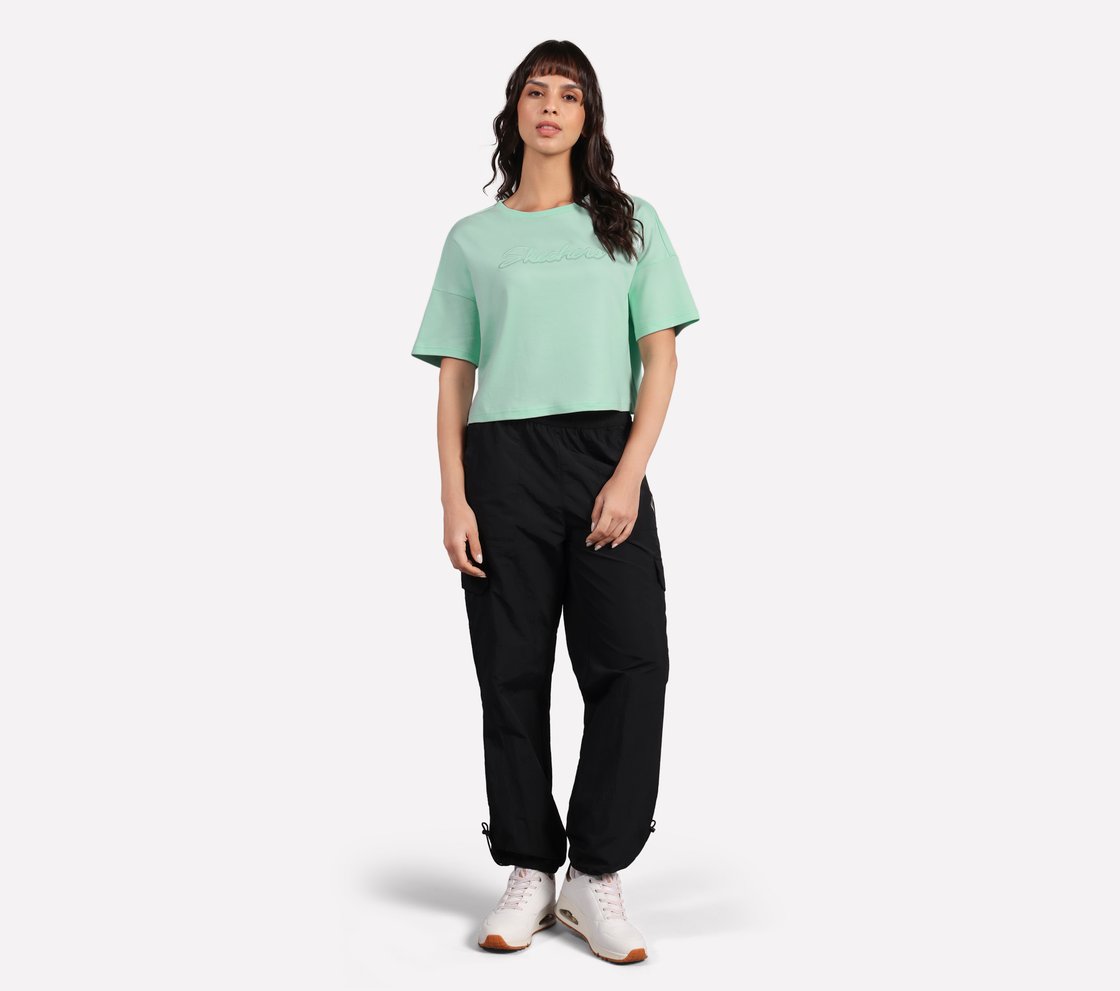 EMBROIDERED BOXY FIT T-SHIRT, AQUA/PURPLE Apparel Right View
