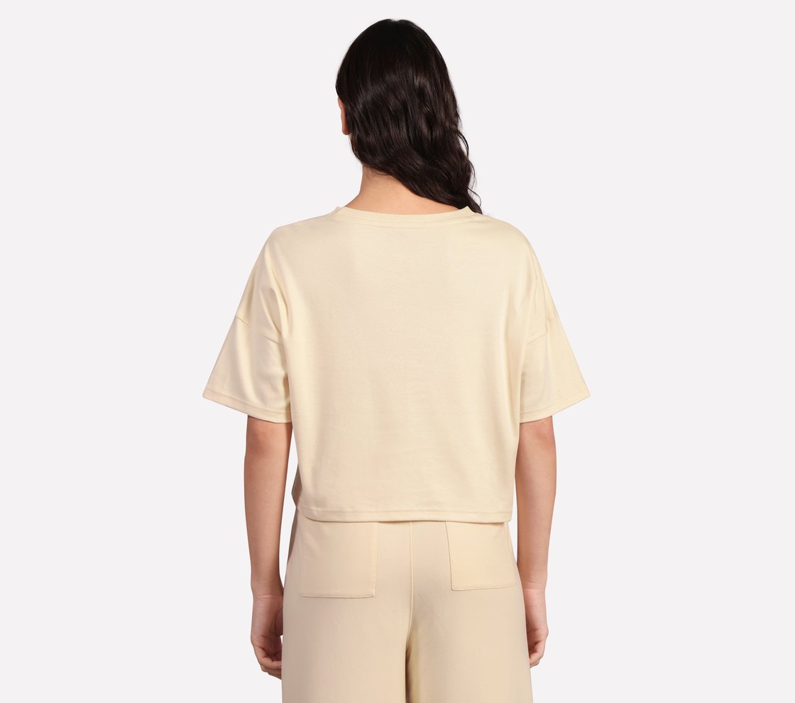 EMBROIDERED BOXY FIT T-SHIRT, NATURAL/BLUE Apparel Left View
