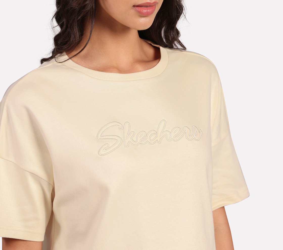 EMBROIDERED BOXY FIT T-SHIRT, NATURAL/BLUE Apparel Right View