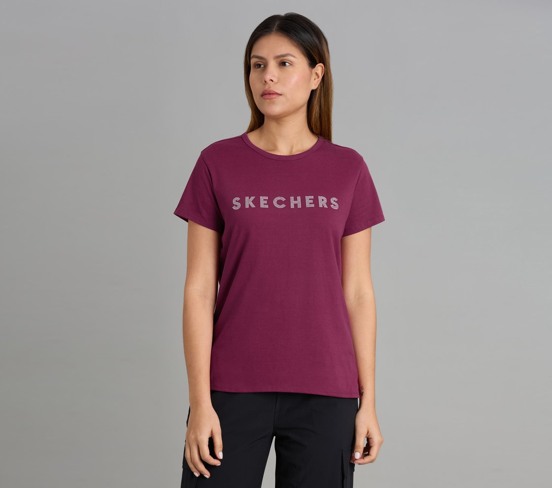 CREW NECK DIAMONTE T-SHIRT, BURGUNDY/PINK Apparel Lateral View