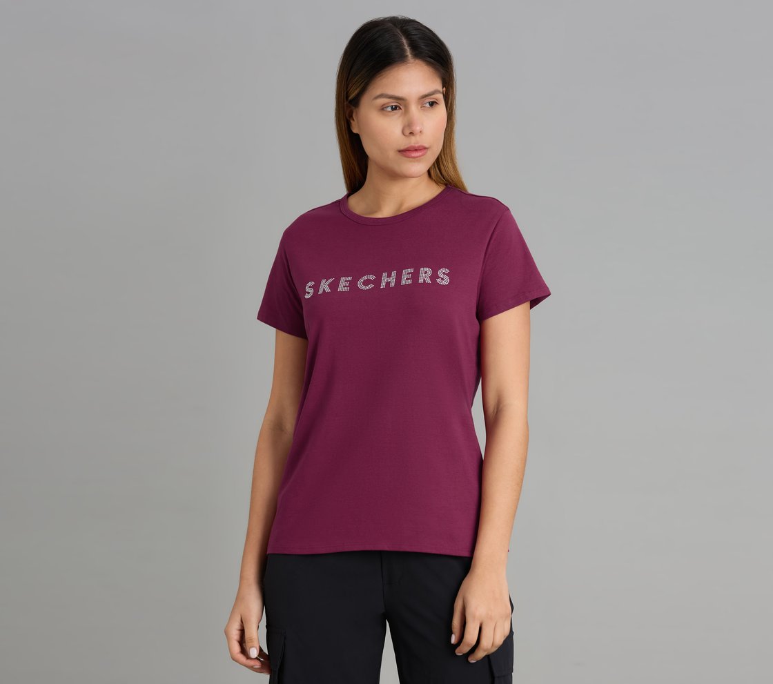 CREW NECK DIAMONTE T-SHIRT, BURGUNDY/PINK Apparel Top View