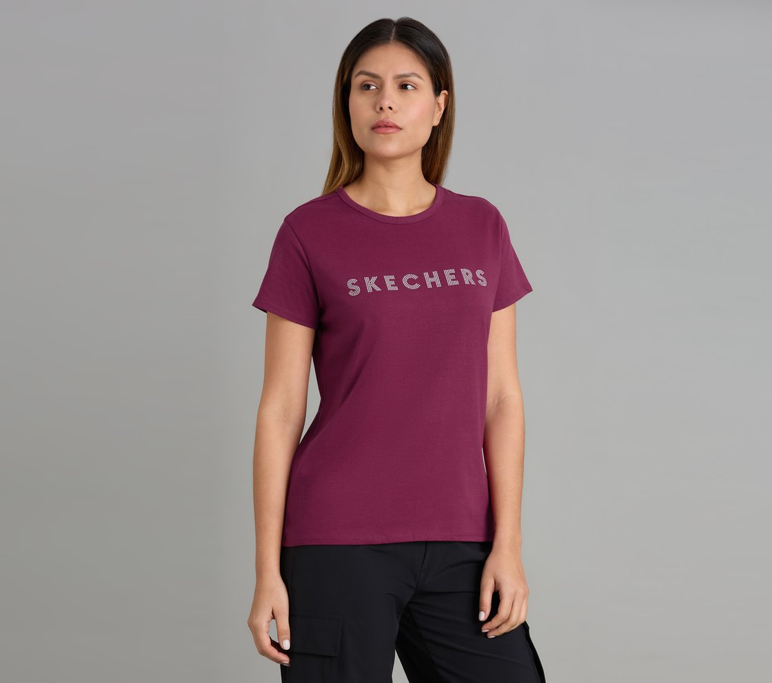 CREW NECK DIAMONTE T-SHIRT, BURGUNDY/PINK Apparel Bottom View
