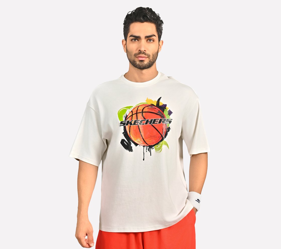 BASKETBALL GRAPHIC T-SHIRT, WHITE Apparel Lateral View